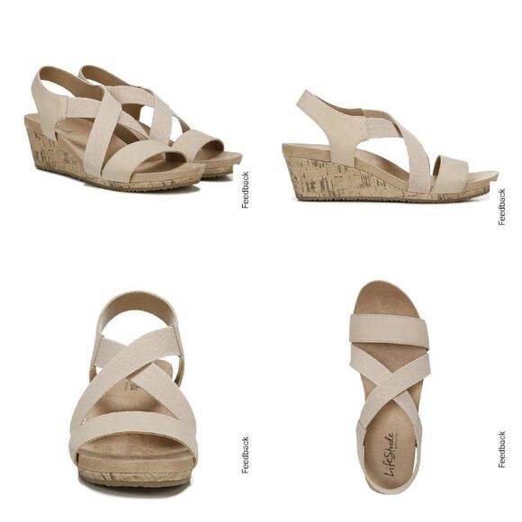 NWOT Lifestride Soft System Flex Stretch Bone Mexico Wedge Sandals - Picture 1 of 9